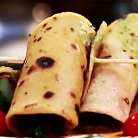 Roasted Vegetables in Spinach Kathi Rolls Recipe